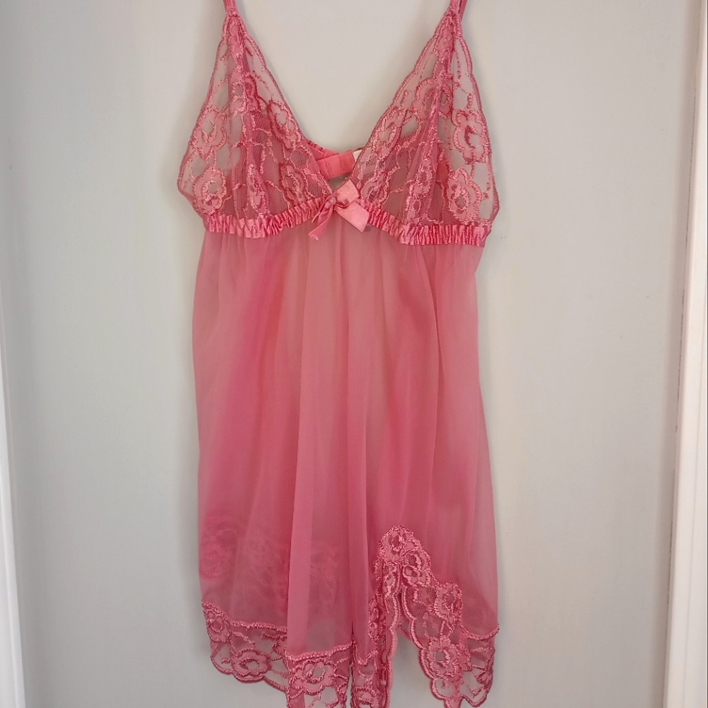 Fredericks Of Hollywood Pink Babydoll Lace Night Gown Intimate Wear Large